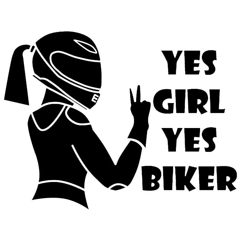 Cool girl rider design car waterproof sticker measuring 16cm by 15cm in black, white and laser colour options