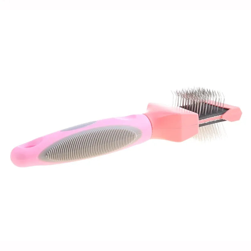 Double-sided pet brush with stainless steel pins on one side and softer pins on the other, in blue colour