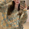Retro gentle idle style knitted rainbow sweater cardigan in pink or green ice cream colours