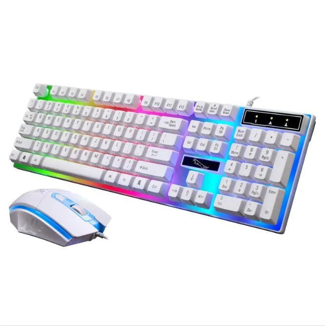 G21 wired keyboard and mouse set in black or white with suspended lighting and 1000dpi optical mouse.