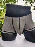 Men's solid colour boxer shorts in breathable fabric on a size chart showing L, XL, 2XL, and 3XL.
