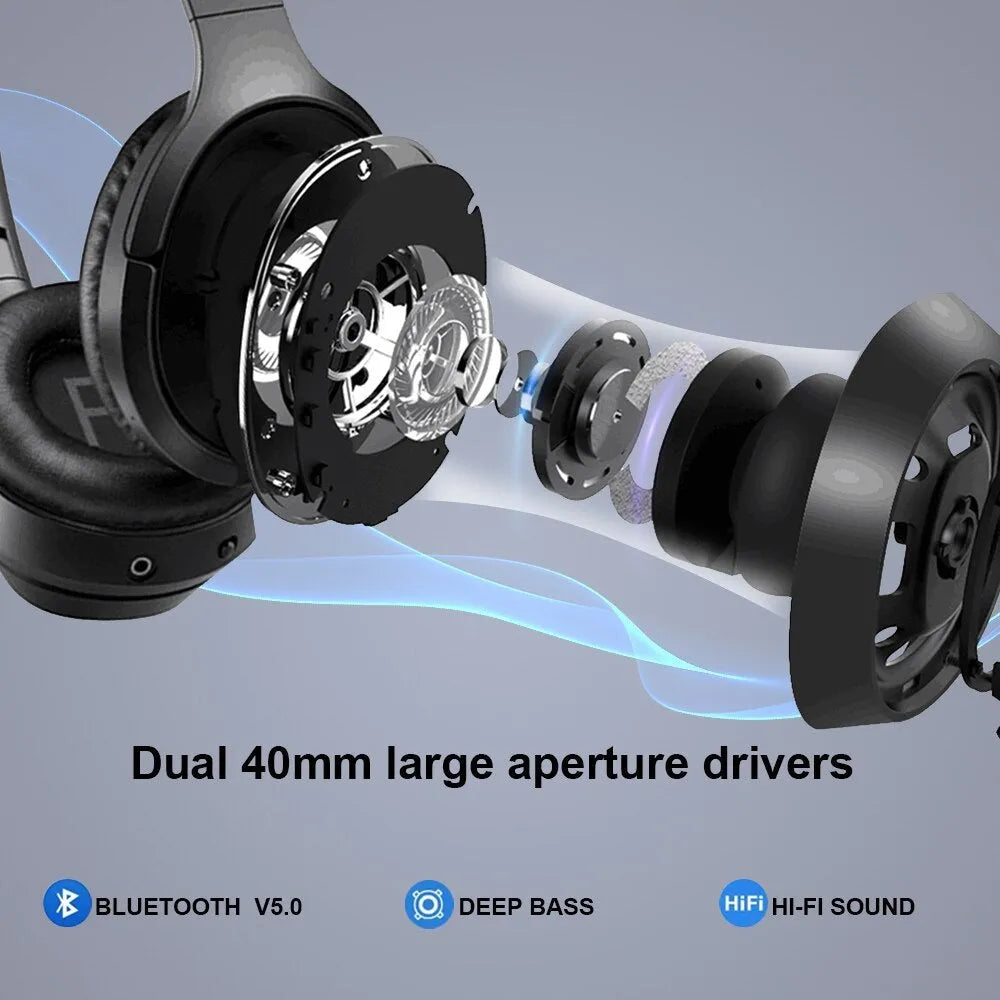 Black Gorsun E98 wireless Bluetooth over-ear headset with padded headband and memory-protein ear cushions