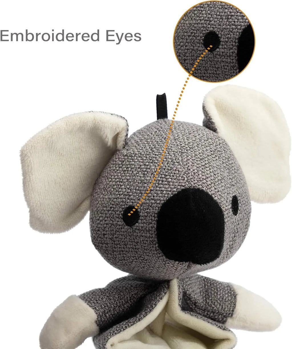 Grey koala plush dog toy with squeaker and crinkle paper measuring 30cm long