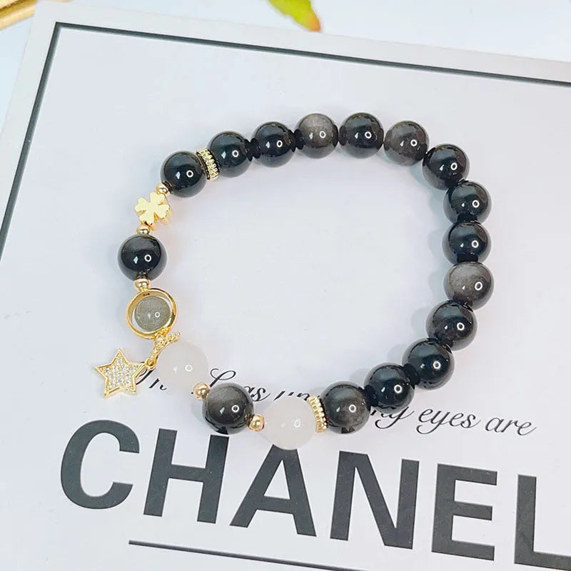 Women's electroplated silverstone bracelet in sweet cool style showing flowers, love and star pattern options