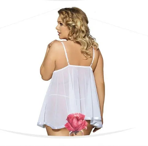 Women's purple lace sleepdress with mesh panels in 6XL size showing seamless construction