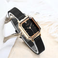 Square retro casual women's watch with rose gold case and multiple colour strap options