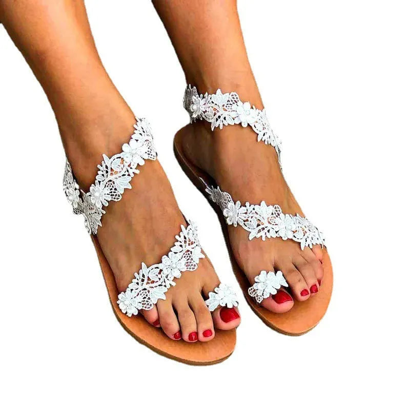 White women's casual sandals with rhinestone flower decoration and backless slip-on design