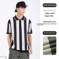 Men's striped ice silk summer sweater with zip detail in five colour options