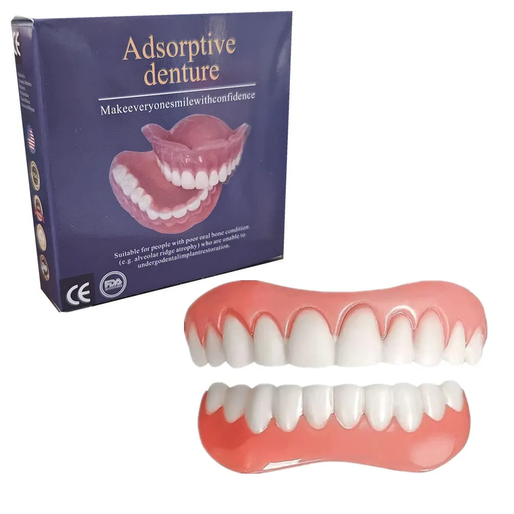 Silicone simulation dentures with upper and lower teeth for dental training in colour box packaging