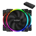 Three black 12cm RGB PC cooling fans with FRGB lighting and hydraulic bearing technology