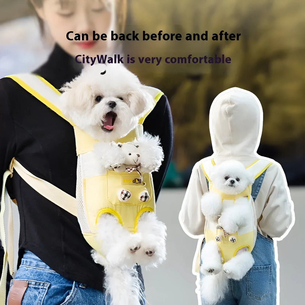 Cartoon animal pattern soft canvas chest bag for cats with ribbon trim and colourful stitching