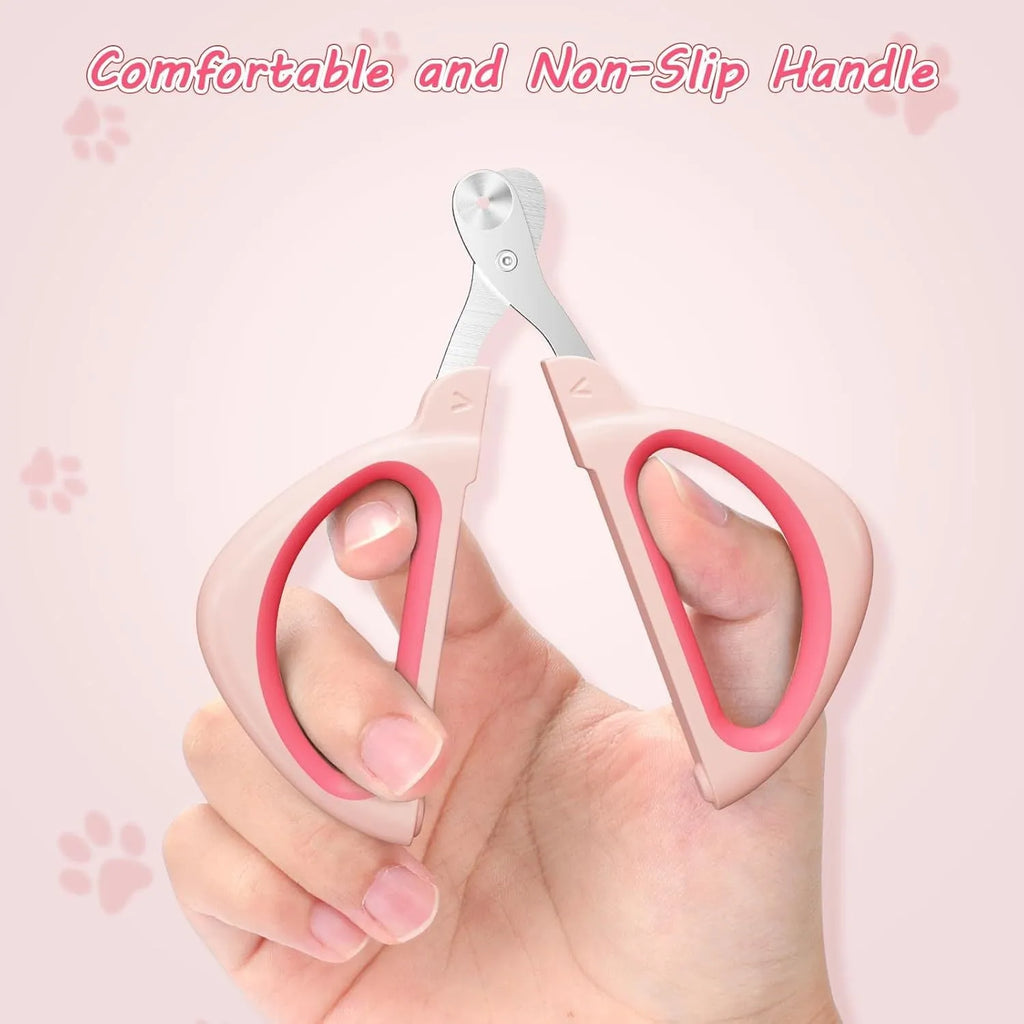 Blue cat nail clipper with a round positioning hole and stainless steel blade on a white background.