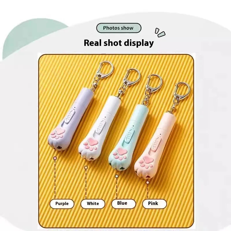 Cat teaser toy with built-in laser pointer in cream white, pink, or blue colour options