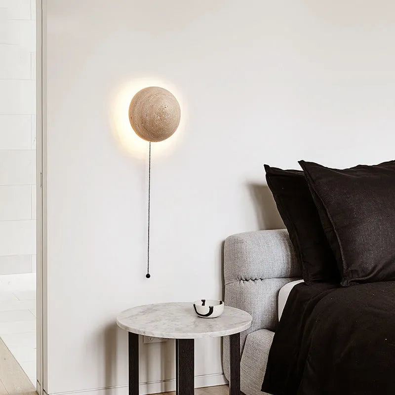 Simple vintage semicircle wall lamp with yellow cave stone shade and iron body, 15cm size