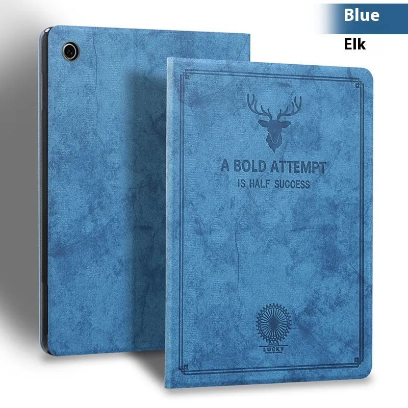 TPU leather soft shell clamshell case for Apple iPad featuring a creative deer elk design in black brown blue or gray colours