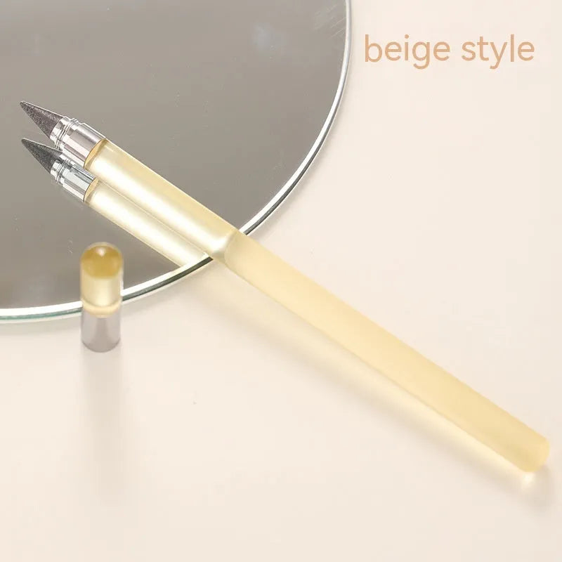 Clear acrylic eternal mechanical pencil with alloy writing tip and assorted coloured lead refills.
