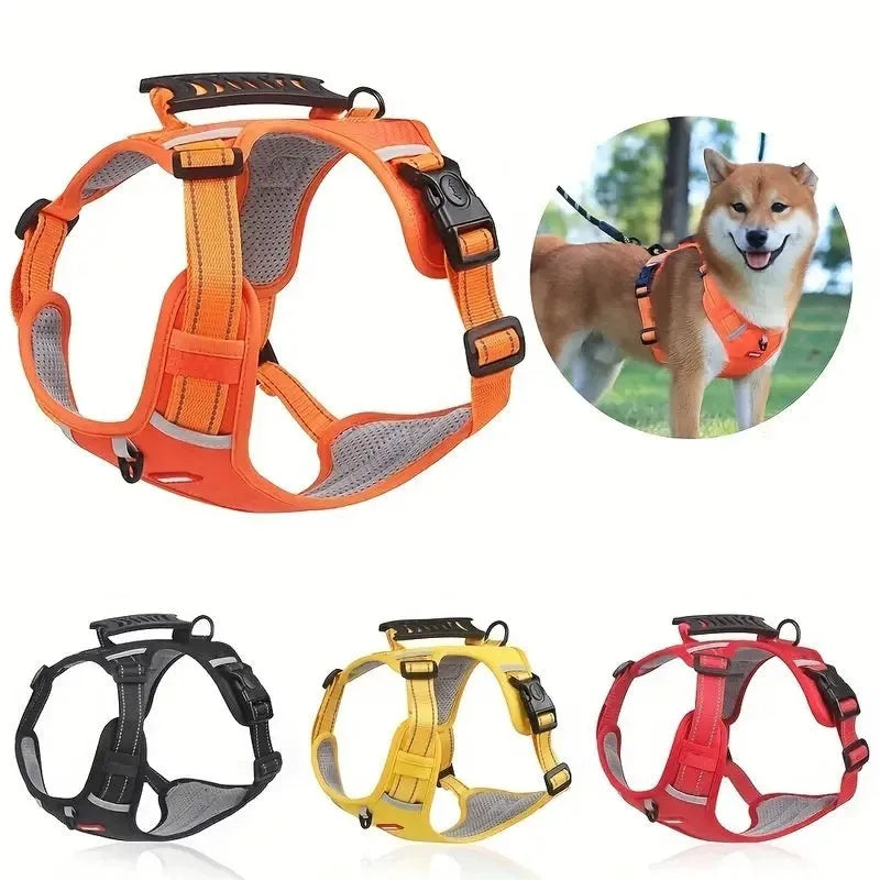 Polyester dog harness and lead set in multiple colours with adjustable chest strap for large medium small dogs