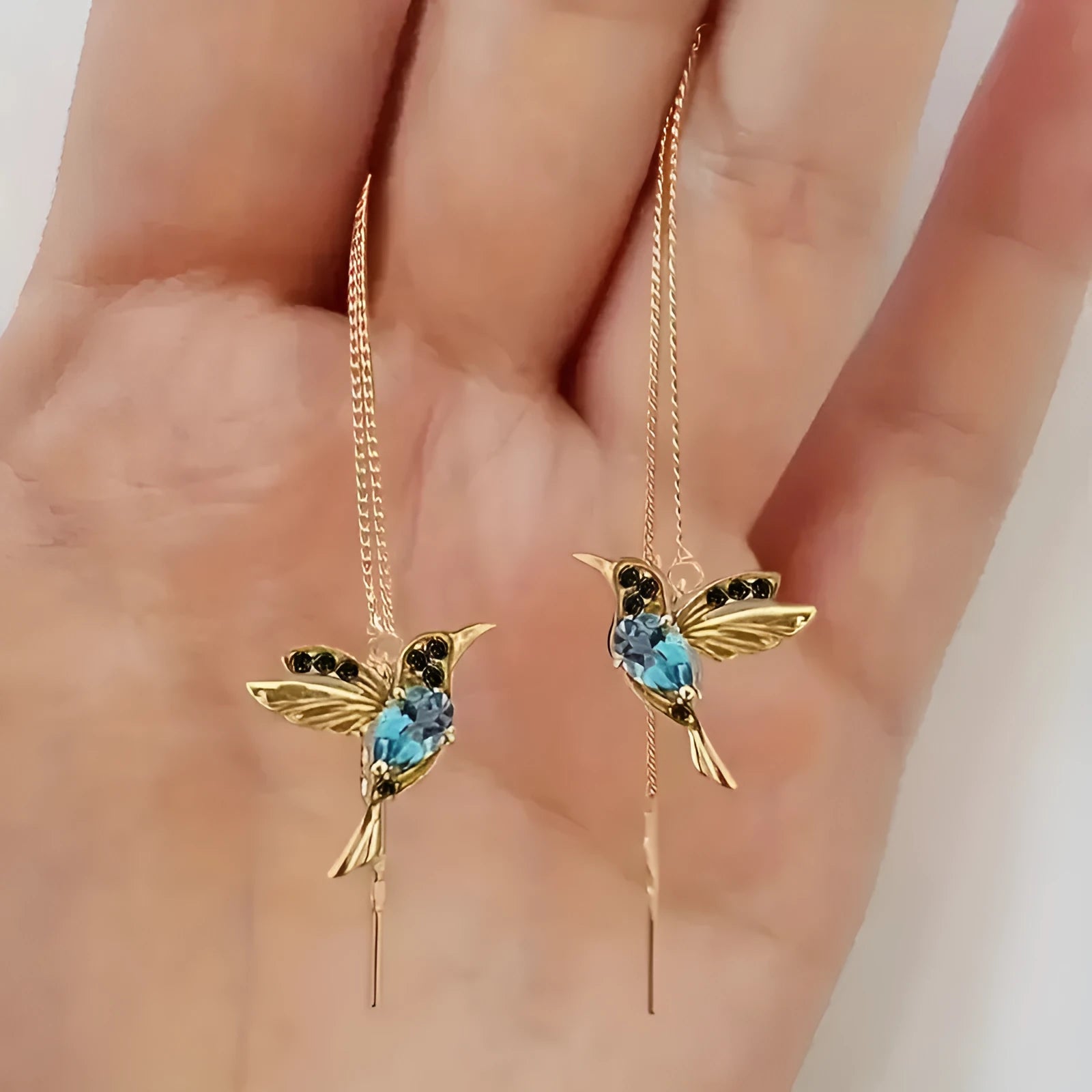 Bird hanging earrings with mixed zirconium wings in blue, red, and red lvzuan colour options