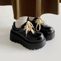 Matte black women's lace-up ankle boots with a chunky 6-8 cm heel and thick rubber sole.
