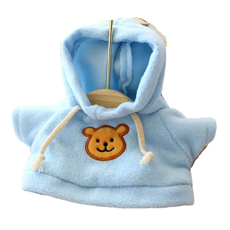 Cloth dog hoodie sweater in blue, shown in medium 23cm size on a mannequin.