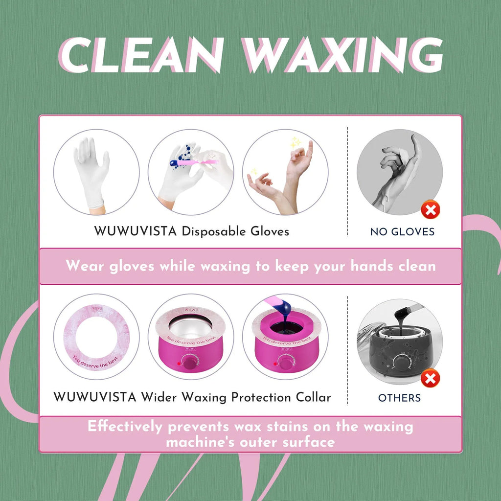 WUWUVISTA black or pink 200cc wax warmer with wax beads, applicators, and aftercare products for home hair removal