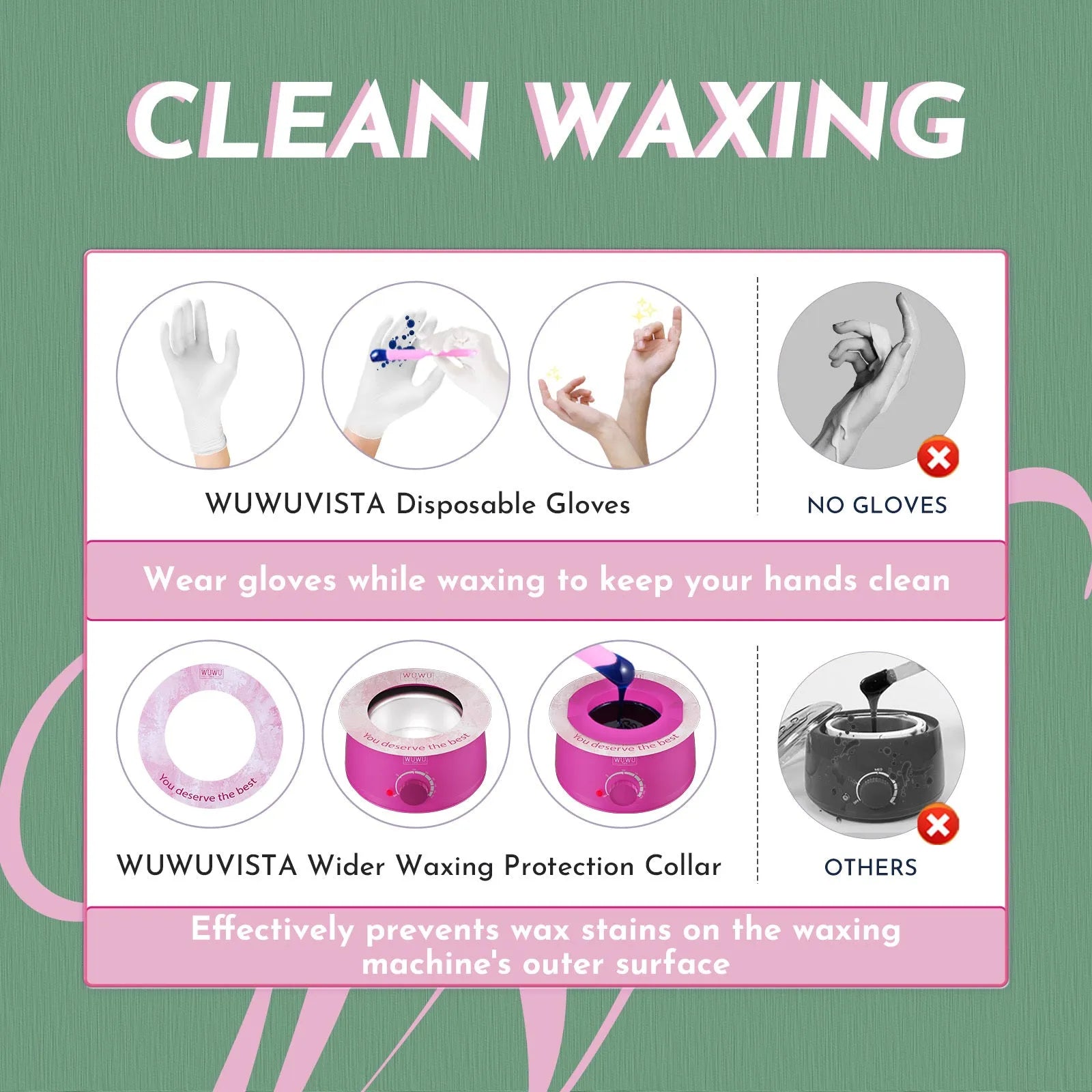 WUWUVISTA black or pink 200cc wax warmer with wax beads, applicators, and aftercare products for home hair removal