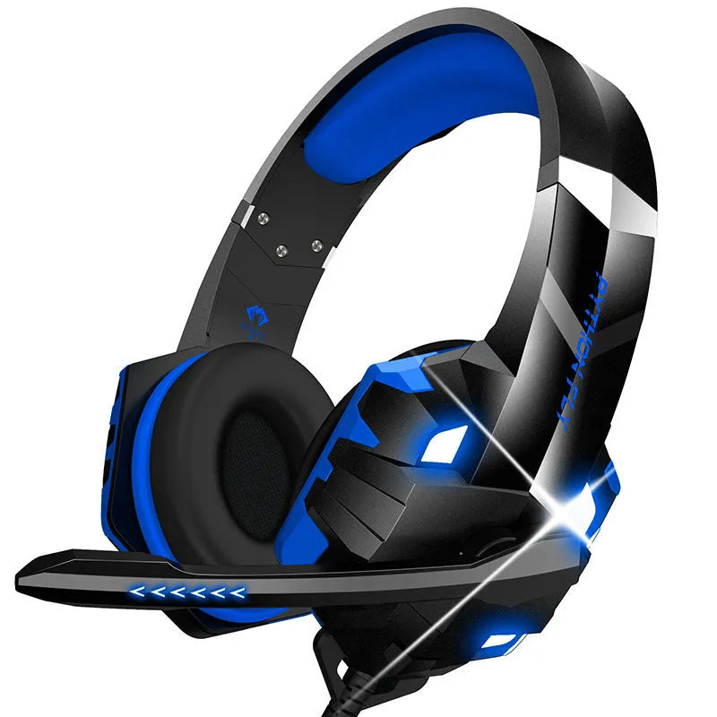 Wired gaming headset with microphone and breathing light in blue colour