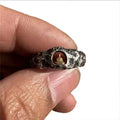 Hand-forged copper ring with textured Buddha design and rock-like surface in size UK 8