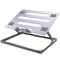 Aluminium alloy folding notebook cooling rack showing size and lift height.
