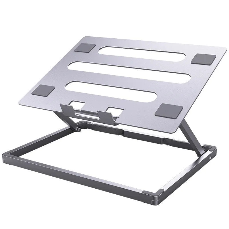 Aluminium alloy folding notebook cooling rack showing size and lift height.