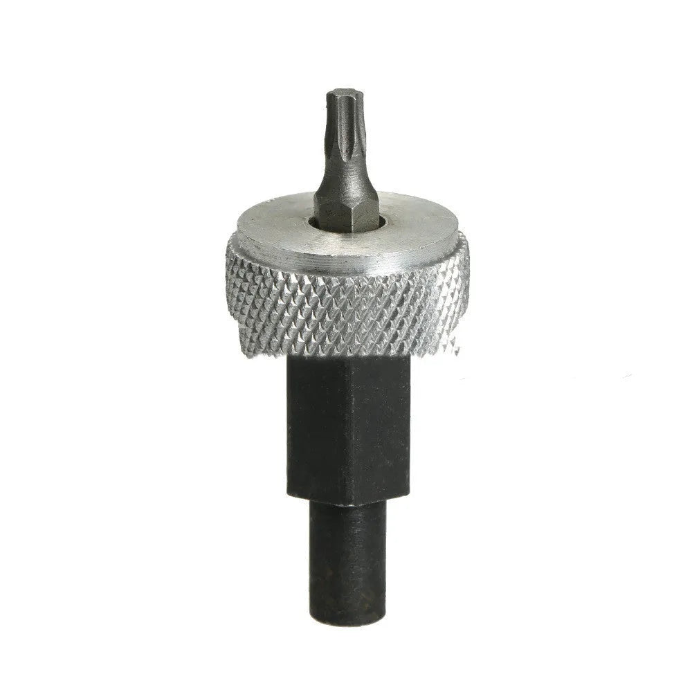 Ignition module wrench tool with carbon steel handle and aluminium knobs for removing distributor bolts.