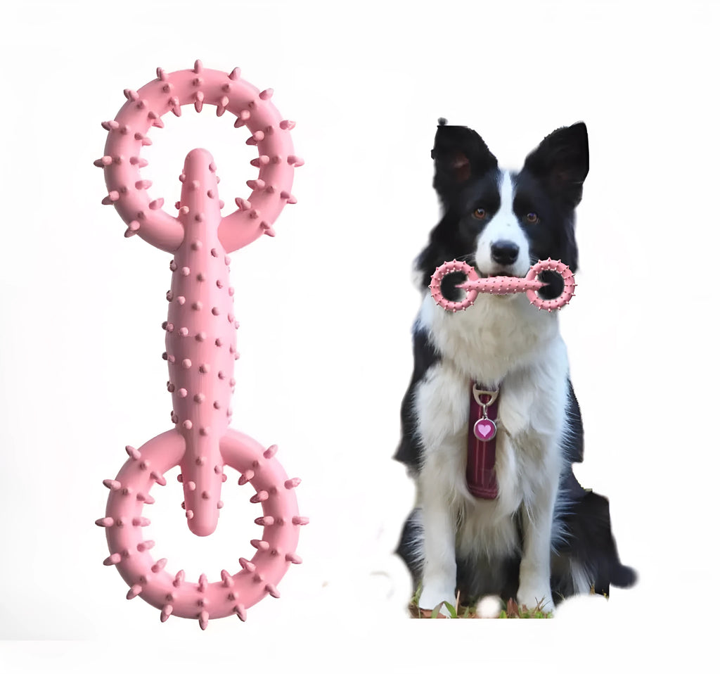 Blue TPR ring dog chew toy for puppies on a plain background.