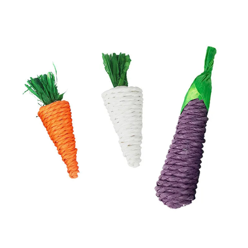 Woven carrot chew toy for hamsters, 20cm loofah carrot option with eggplant 14cm and medium carrot 10cm