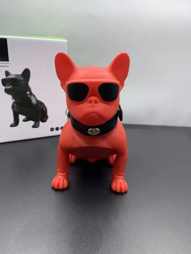 Bulldog design Bluetooth speaker in black colour showing detailed facial features and compact size