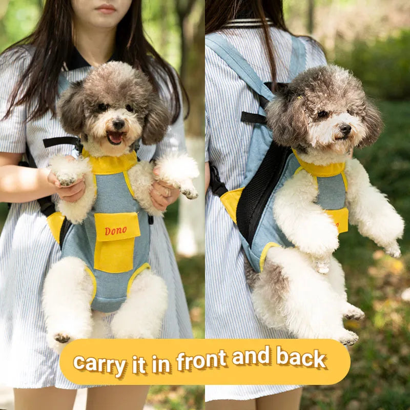 Pet chest sling bag for puppy kitten cat small dog in blue yellow with cross shoulder strap