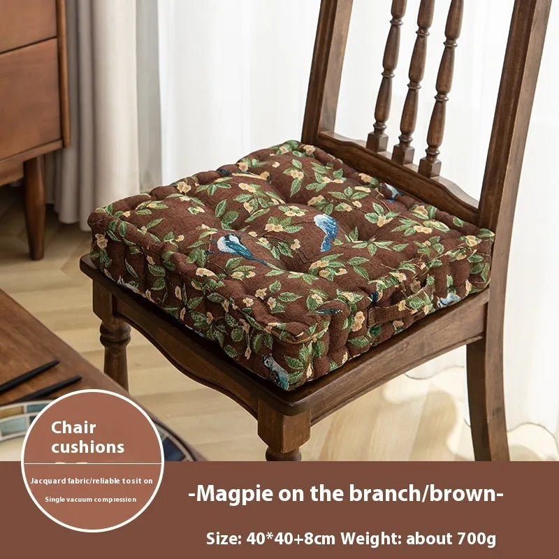 American style dining chair cushion with floral bird pattern, measuring 40×40×8cm with thick PP cotton filler