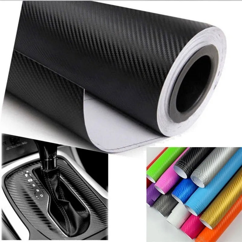Roll of 3D carbon fibre sticker for car decoration in various colours, measuring 30cm by 127cm