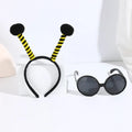 Yellow and red bee costume headband and matching black frame glasses for children's dress-up.