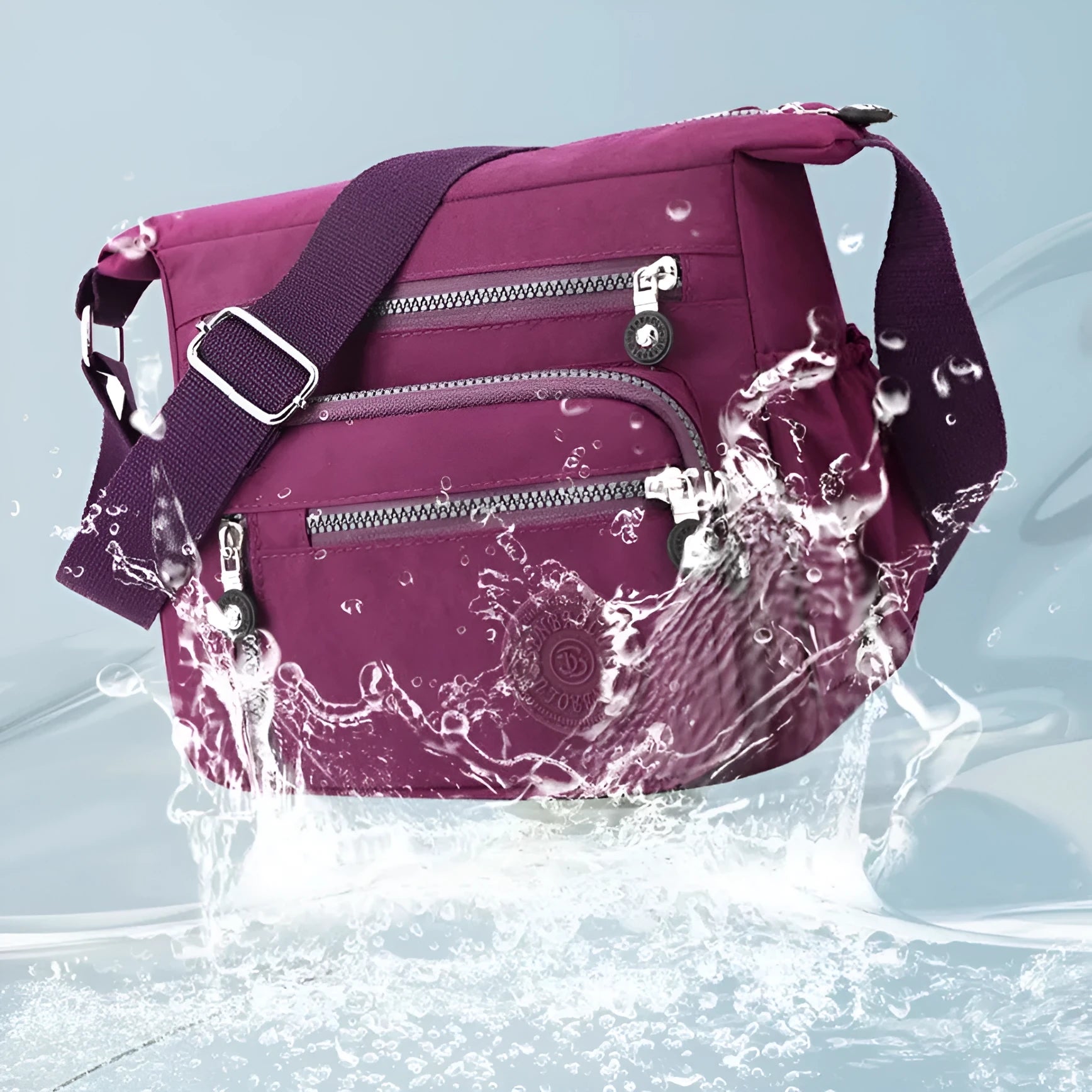 Nylon messenger bag with single shoulder strap in square vertical shape