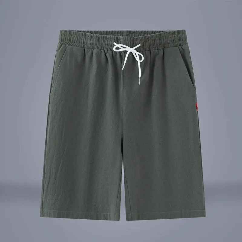 Chinese style solid colour cropped pants in cotton linen fabric with a drawstring waist.