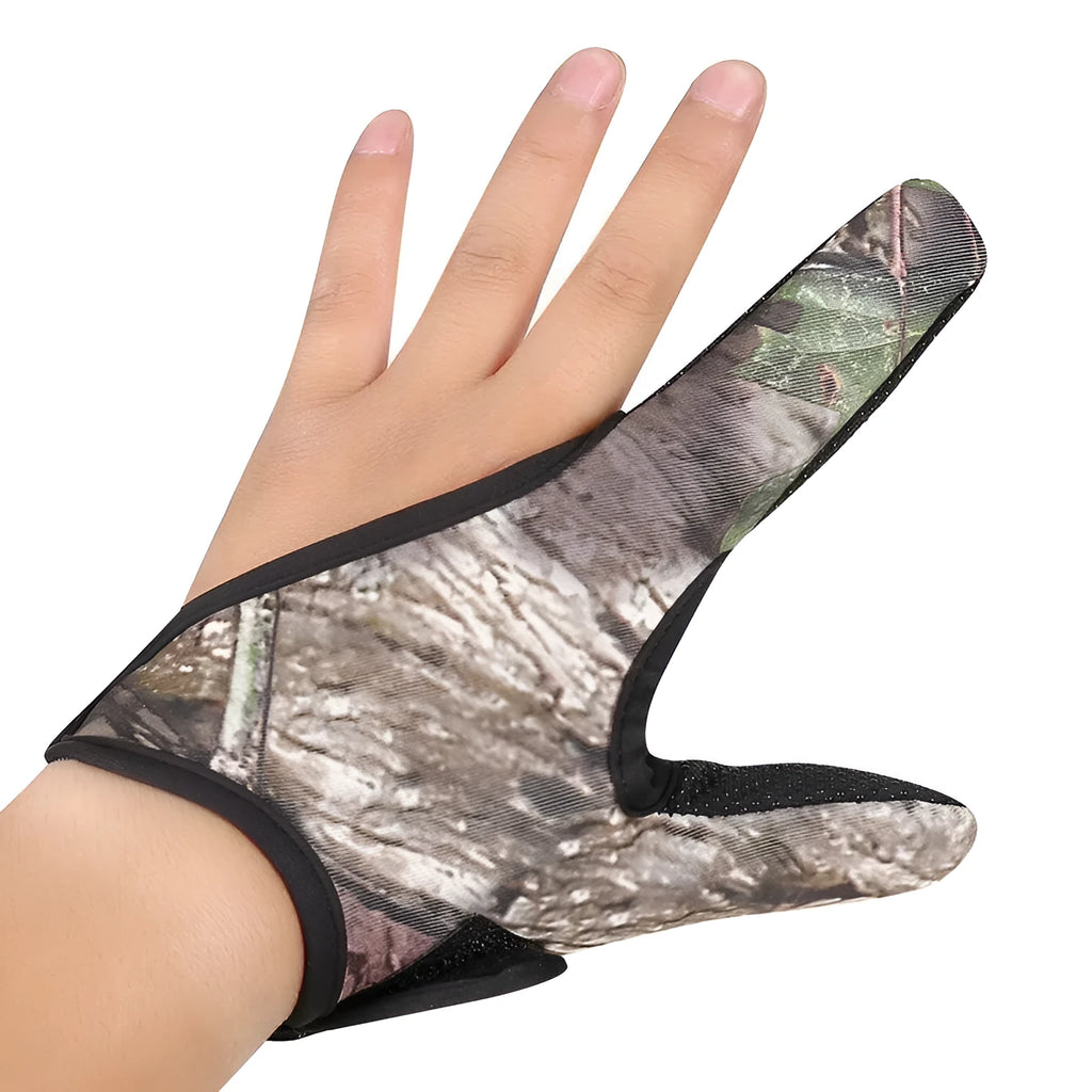 Single two finger fishing glove showing diving cloth back and microfiber palm area