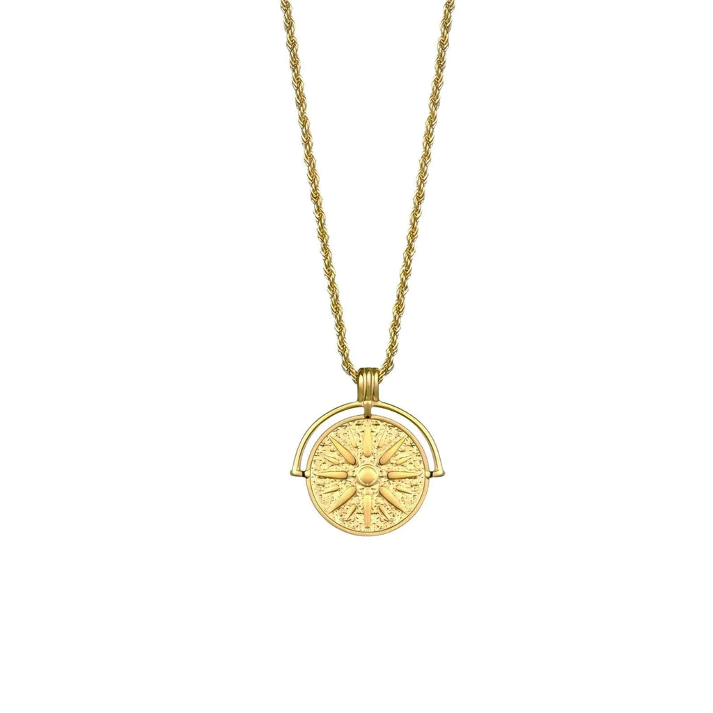 Titanium steel sunflower pendant necklace with embossed geometric design on hemp flowers chain
