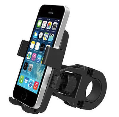 Black ABS plastic bicycle mobile phone holder showing dual-layer protection system