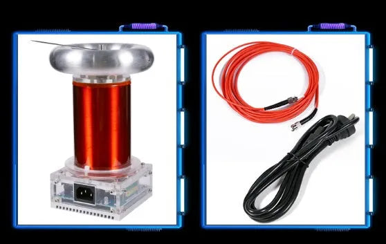 Tesla coil driver board with controller and cables for music-synchronised electrical arc generation