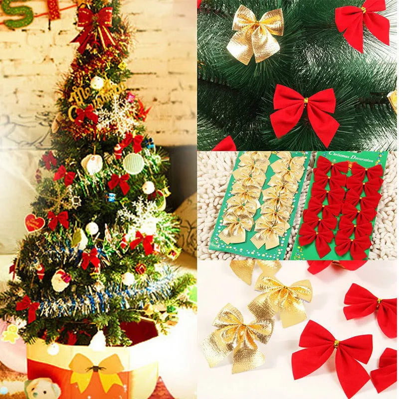 5 cm polyester Christmas tree decoration bow in gold, red, or silver colour
