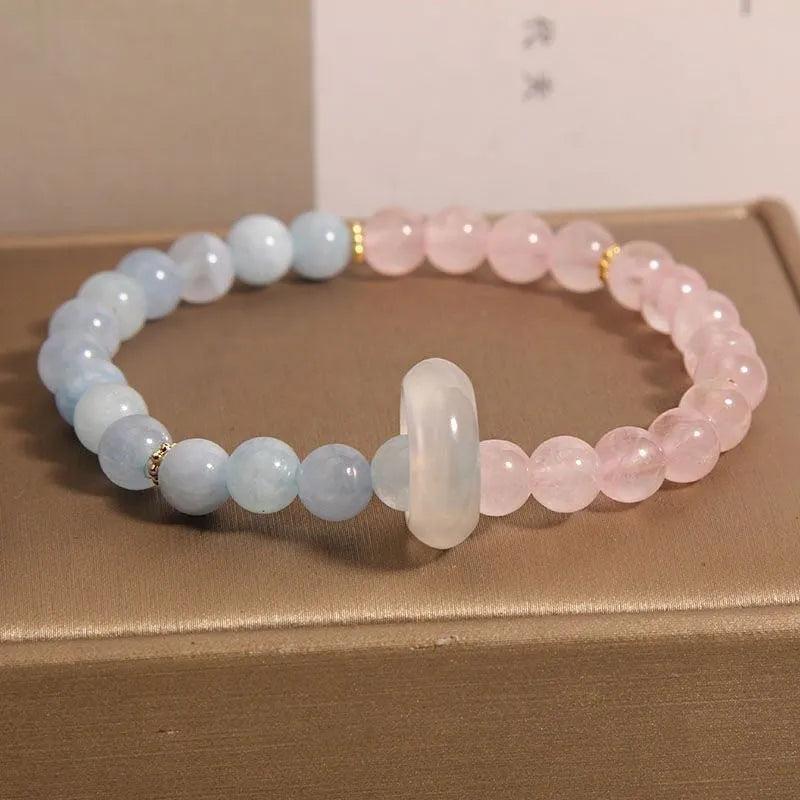 Women's aquamarine crystal bracelet with dopamine colours and mixed materials