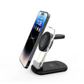 Transparent folding magnetic three-in-one wireless charger in black or white with QC3.0 fast charging