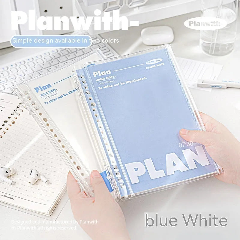 White and blue A5 PVC plastic covers for spiral-bound notebooks