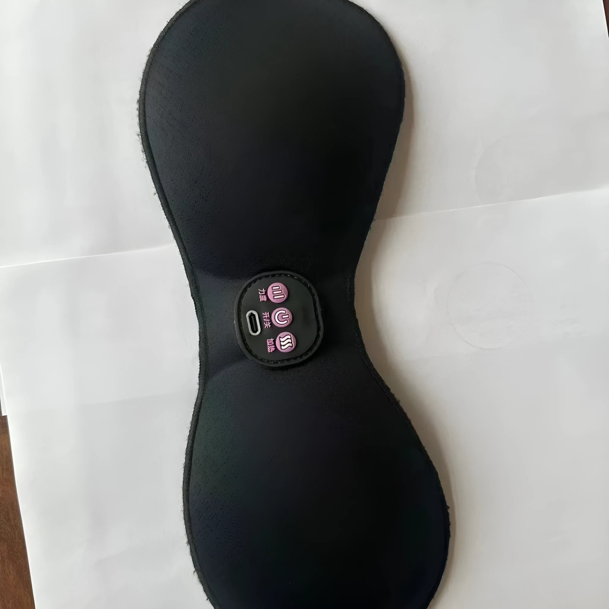 Black electric massage bra with chest paste and 3-key English liner for vibration therapy