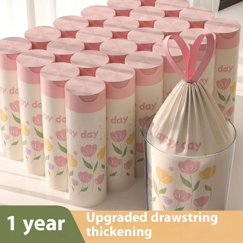 Pink degradable drawstring garbage bags with argy wormwood mosquito repellent, 44cm by 48cm